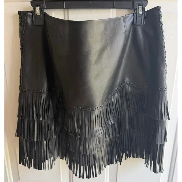 Idyllwind Women's XXL Irene Fringe Faux Leather Moto Western Indie Mini Skirt - Picture 6 of 10